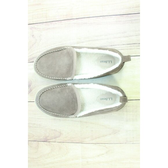 LL Bean Cement Suede Slip-On Fleece Lined Mountain Moccasin Slippers Size 8 M - Picture 7 of 9